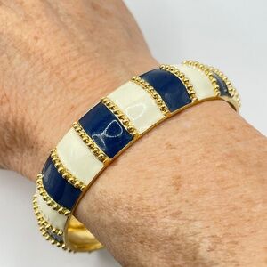 Kate Spade New York Signed Harbor Lights Navy Blue Cream Stripe Bracelet